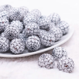 20mm White with Black Spider Web Rhinestone Bubblegum Beads