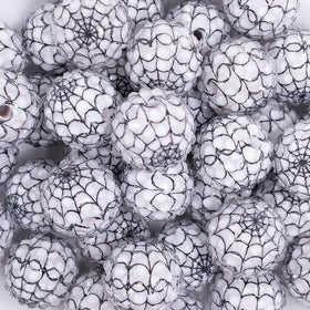 20mm White with Black Spider Web Rhinestone Bubblegum Beads