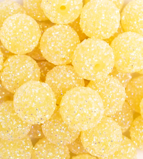 close up view of a pile of 20mm Yellow Sugar Rhinestone Bubblegum Bead