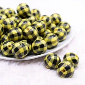 20mm Yellow with Black Plaid Print Acrylic Bubblegum Beads
