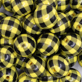 20mm Yellow with Black Plaid Print Acrylic Bubblegum Beads