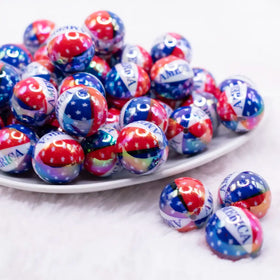 20mm America AB Print Acrylic Bubblegum Beads