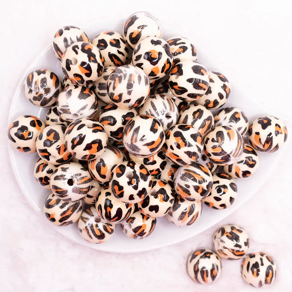 top view of a pile of 20mm Leopard Animal Print Acrylic Bubblegum Beads