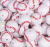 close up view of a pile of 20mm Baseball print with AB Finish Bubblegum Beads