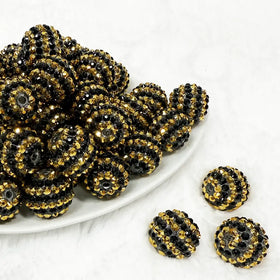 20mm Black and Gold Striped Rhinestone Bubblegum Beads