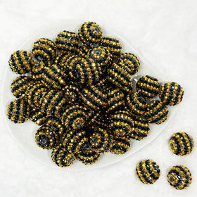 20mm Black and Gold Striped Rhinestone Bubblegum Beads