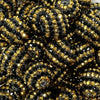 close up view of a pile of 20mm Black and Gold Striped Rhinestone Bubblegum Beads