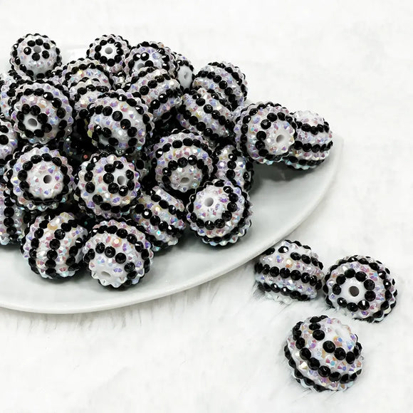 20mm Black and White Striped Rhinestone Bubblegum Beads