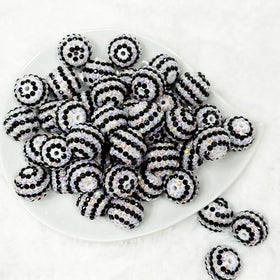 20mm Black and White Striped Rhinestone Bubblegum Beads