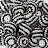 close up view of a pile of 20mm Black and White Striped Rhinestone Bubblegum Beads