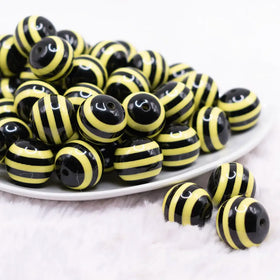 20mm Yellow & Black Striped Chunky Bubblegum Beads