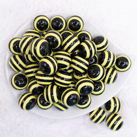 20mm Yellow & Black Striped Chunky Bubblegum Beads