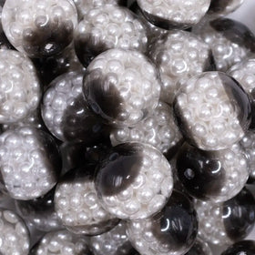 20mm Black Captured Pearls Bubblegum Bead