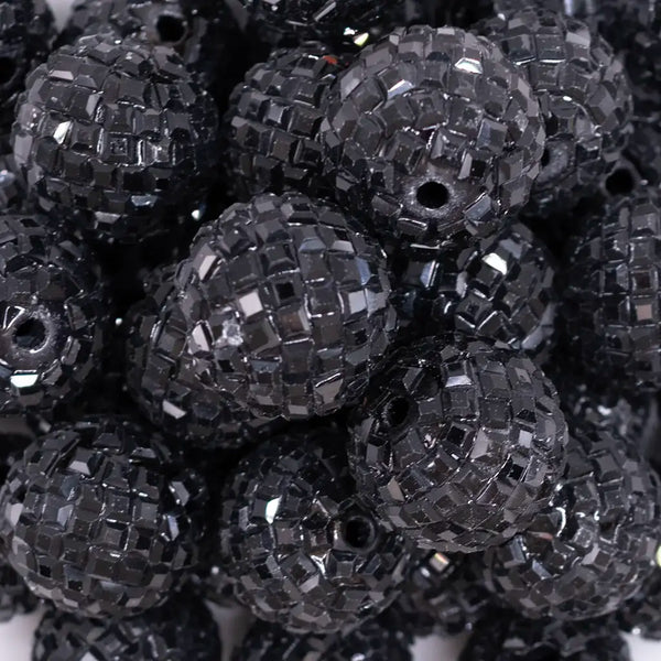 close up view of a pile of 20mm Black Mirror Disco Faceted Bubblegum Beads