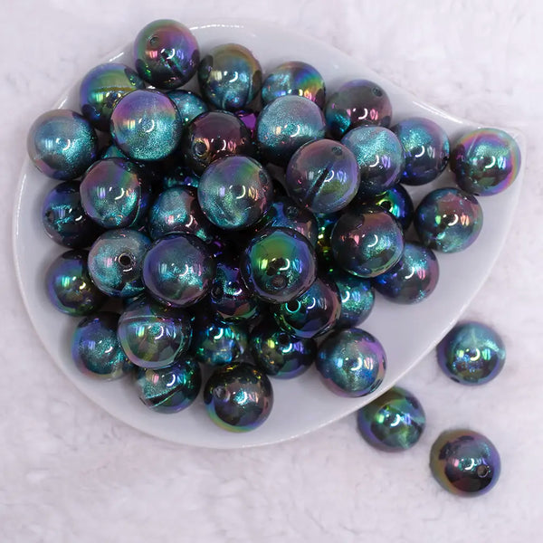 top view of a pile of 20mm Black Opalescence Bubblegum Bead