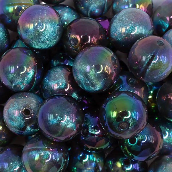 close up view of a pile of 20mm Black Opalescence Bubblegum Bead