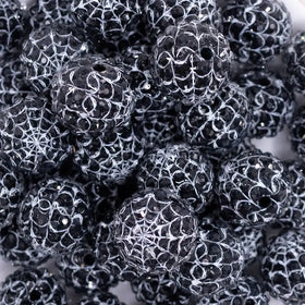 20mm Black & White Spider Web Rhinestone Bubblegum Beads