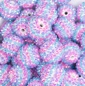 20mm Blue, Pink And Purple Striped AB Rhinestone Bubblegum Beads