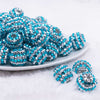 front view of a  pile of 20mm Blue and Silver Striped AB Rhinestone Bubblegum Beads