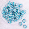 top view of a pile of 20mm Blue and Silver Striped AB Rhinestone Bubblegum Beads
