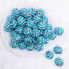 top view of a  pile of 20mm Blue and Silver Striped AB Rhinestone Bubblegum Beads