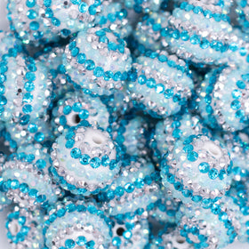20mm Multi Blue and Silver Striped AB Rhinestone Bubblegum Beads