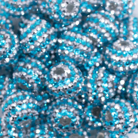 20mm Blue and Silver Striped AB Rhinestone Bubblegum Beads