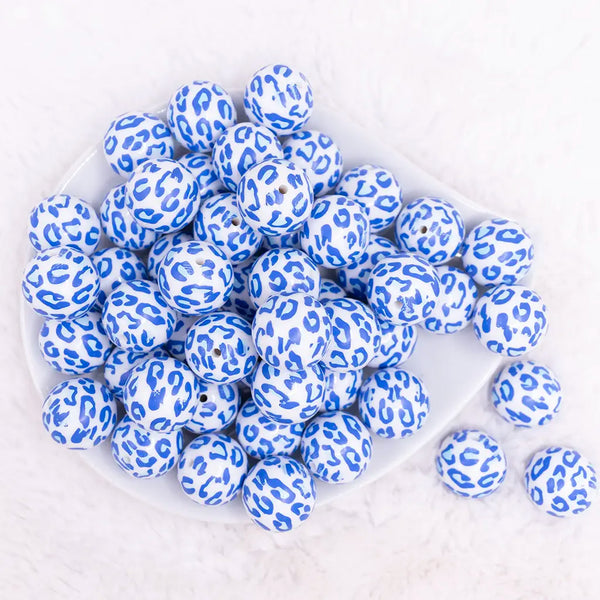 top view of a pile of 20mm Blue Leopard Animal Print Bubblegum Beads