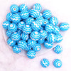 top view of a pile of 20mm Blue with Silver Chevron Bubblegum Beads