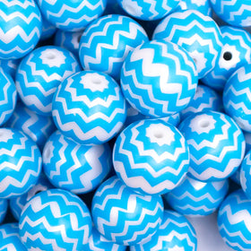 20mm Blue with Silver Chevron Bubblegum Beads