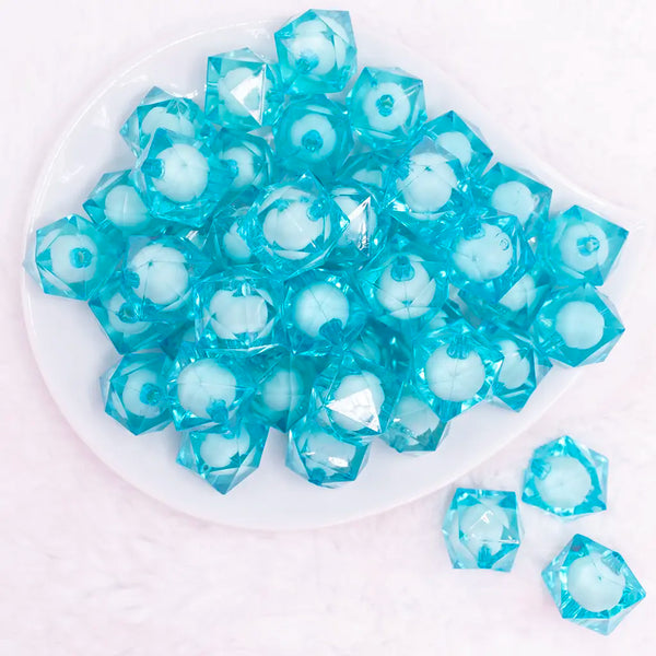 top view of a pile of 20mm Blue Transparent Cube with Middle Bubblegum Beads