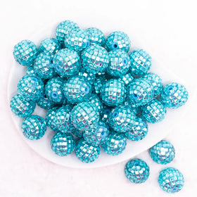 20mm Blue Mirror Disco Faceted Bubblegum Beads