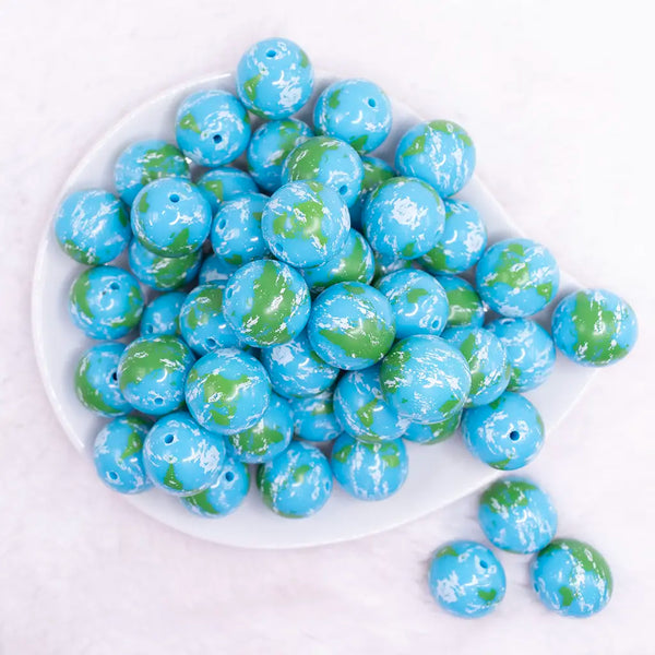 top view of a pile of 20mm Earth print acrylic bubblegum Beads