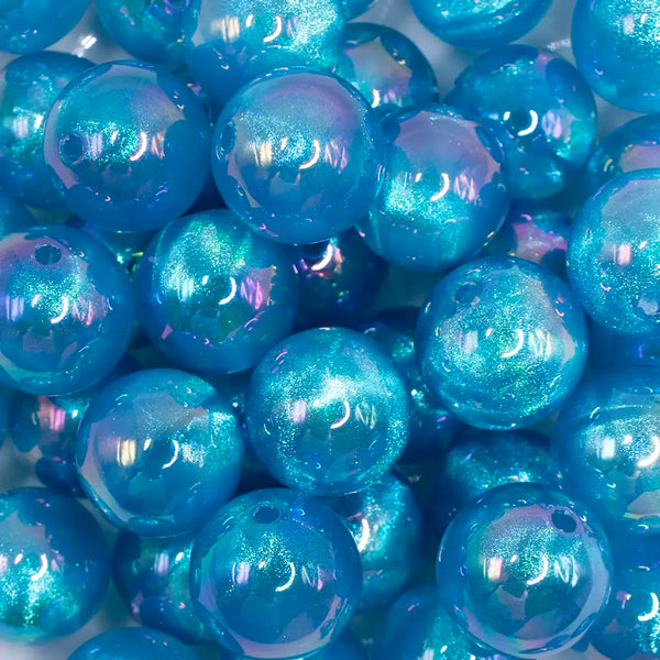 close up view of a pile of 20mm Blue Opalescence Bubblegum Bead
