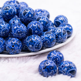 20mm Blue Paisley Acrylic Bubblegum Beads