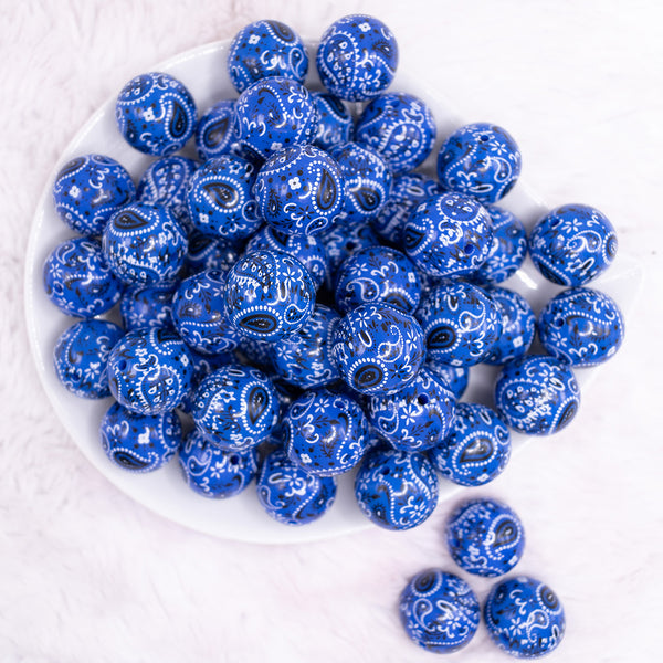 top view of a pile of 20mm Blue Paisley Acrylic Bubblegum Beads