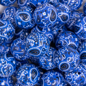 20mm Blue Paisley Acrylic Bubblegum Beads