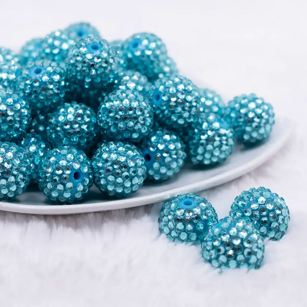 front view of a pile of 20mm Blue Rhinestone Bubblegum Beads