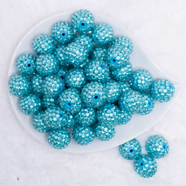 top view of a pile of 20mm Blue Rhinestone Bubblegum Beads