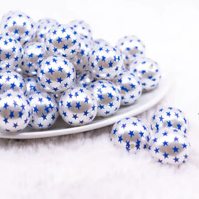 20mm White Pearl with Blue Stars Bubblegum Beads
