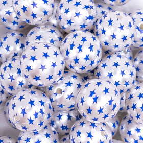 20mm White Pearl with Blue Stars Bubblegum Beads