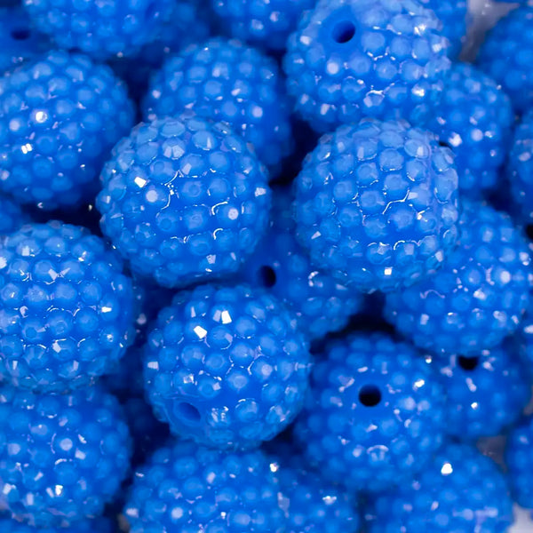 close up view of a pile of 20mm Blue with Clear Rhinestone Bubblegum Beads