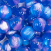 close up view of a pile of 20mm Bright Blue Illusion Glitter Bubblegum Bead