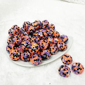 20mm Bright Orange, Purple and Black Confetti Rhinestone Bubblegum Beads