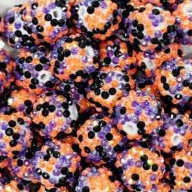 20mm Bright Orange, Purple and Black Confetti Rhinestone Bubblegum Beads