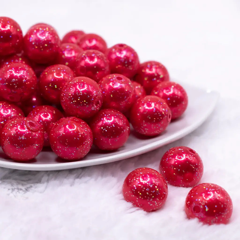 20mm Red glitter pearl bubblegum beads