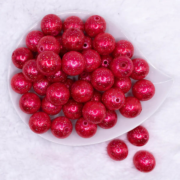 top view of a pile of 20mm Sunset Red with Glitter Faux Pearl Bubblegum Beads