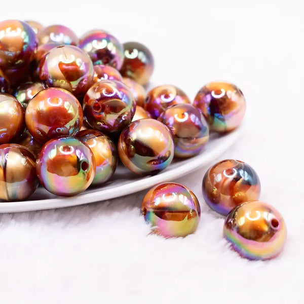 front view of a pile of 20mm Brown / Orange Marbled Bubblegum Beads