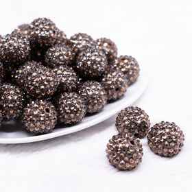20mm Brown with Clear Rhinestone Bubblegum Beads