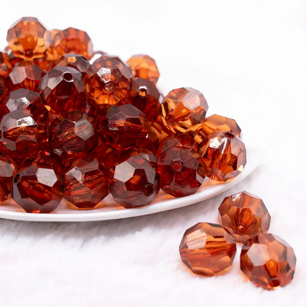 front view of a pile of 20mm Brown Transparent Faceted Bubblegum Beads